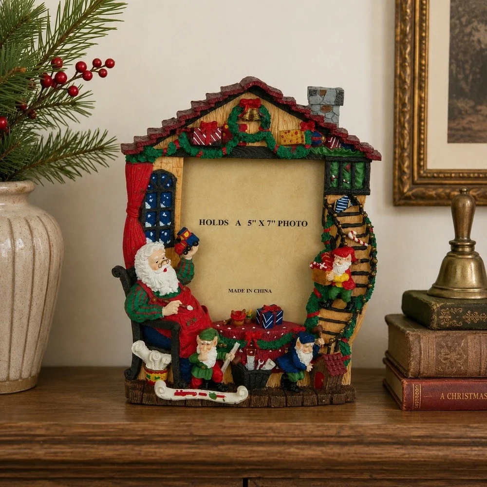 Grandeur Noel Santa Workshop Photo Frame 5x7 Christmas Holiday Decor Resin 2000